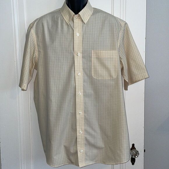 Eddie Bauer yellow & blue check wrinkle resistant cotton short sleeve shirt - Picture 1 of 9